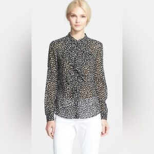 TORY BURCH Veta Silk Dot Print Blouse Black Ivory Size